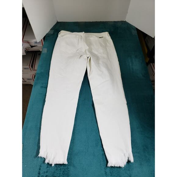 Kan Can Jeans Size 13 Womens White Stretch Fray Hem Pants Mid Rise Ladies Ankle - Picture 11 of 13